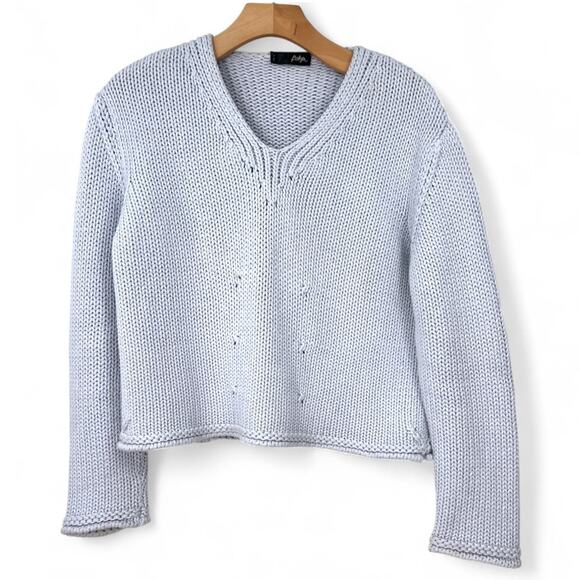 Bottega Veneta Sweaters - Bottega Veneta M Chunky Knit V-neck Sweater Pullover Cropped Blue Women's